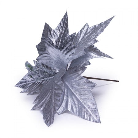 Flor navidad artificial plateada