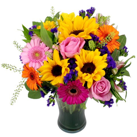 Jarrón de flores vibrantes