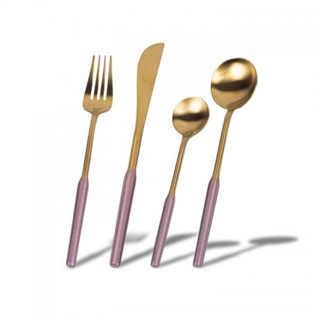 SET DE CUBIERTOS 16PZAS DORADO Y ROSADO - Domi Delivery