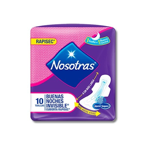 Toalla Sanitaria Nosotras Noches Invisible Algodón 10u - Domi Delivery